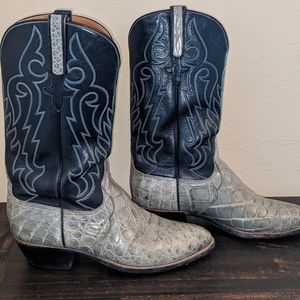 Vintage Lucchese Gray Blue Reptile skin boots Mens 10 D
